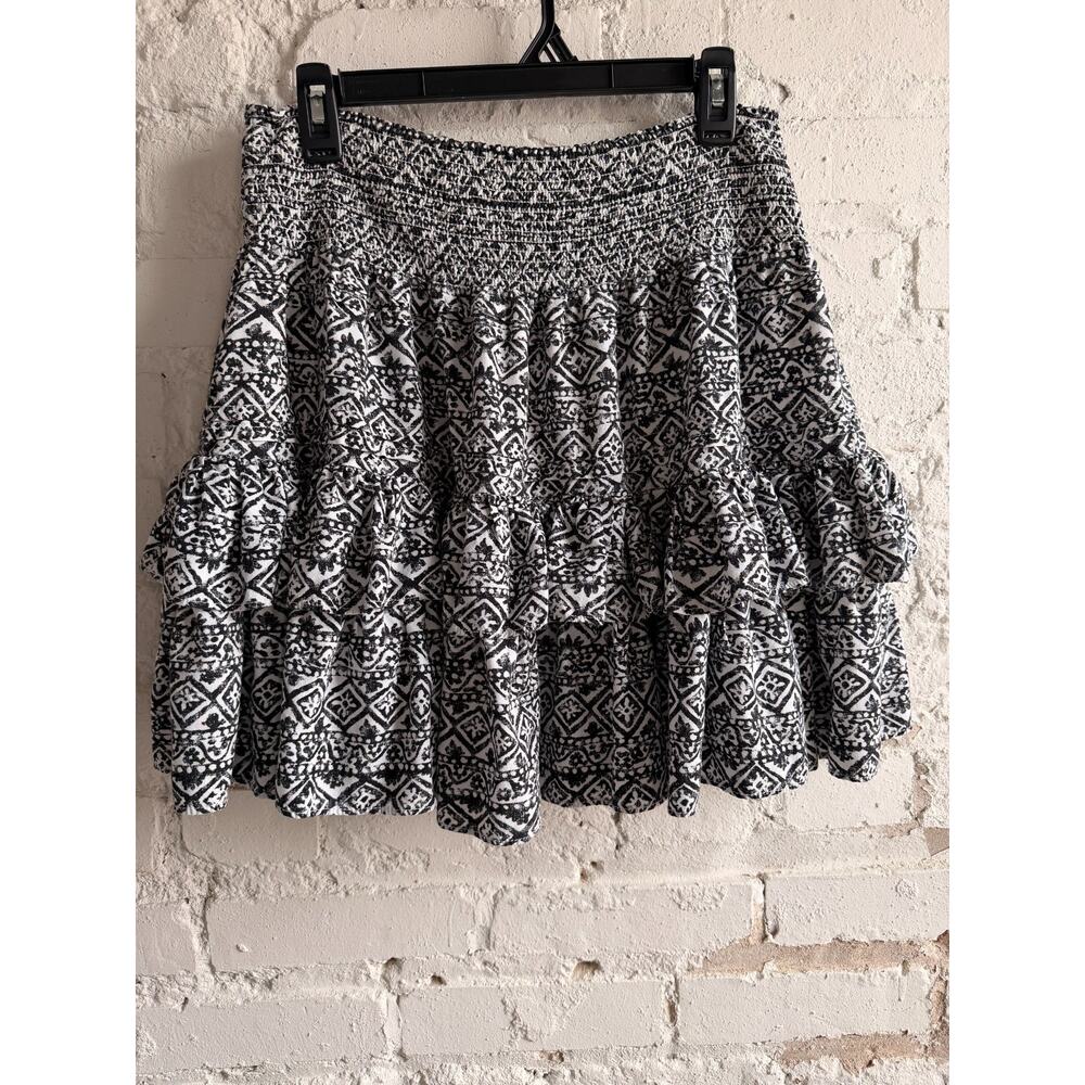 Lauren Ralph Lauren Black White Tiered Ruffle Mini Skirt Women’s Small Boho